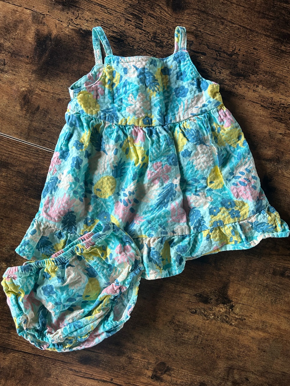 Baby/Toddler Floral Blue Sundress with Matching Bloomers